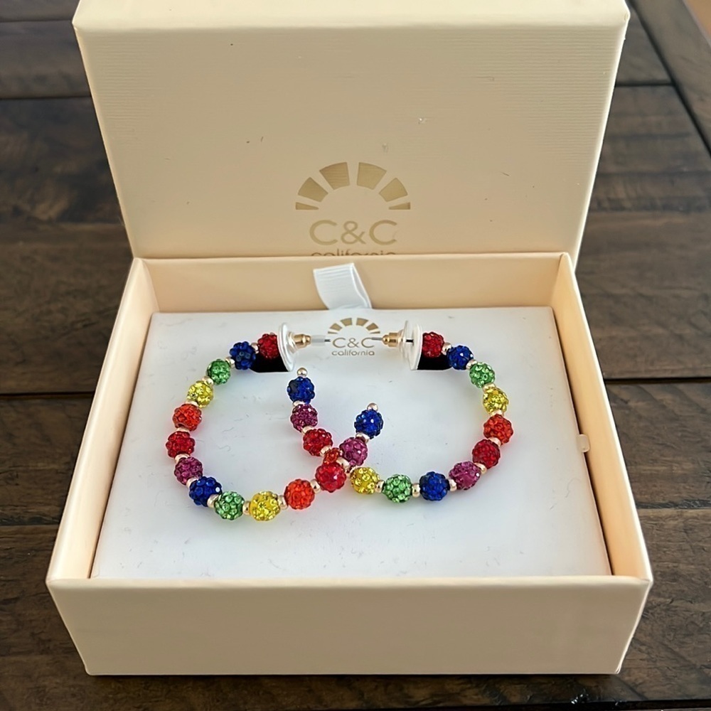 C&C California Rainbow Rhinestone Beads Loop Earrings NIB - Picture 1 of 5